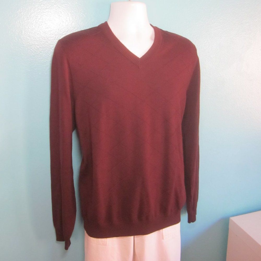 Hugo Boss Mens Sz XL Dark Burgundy Wool Pullover Fitted Sweater Lightweight Knit - Picture 12 of 16